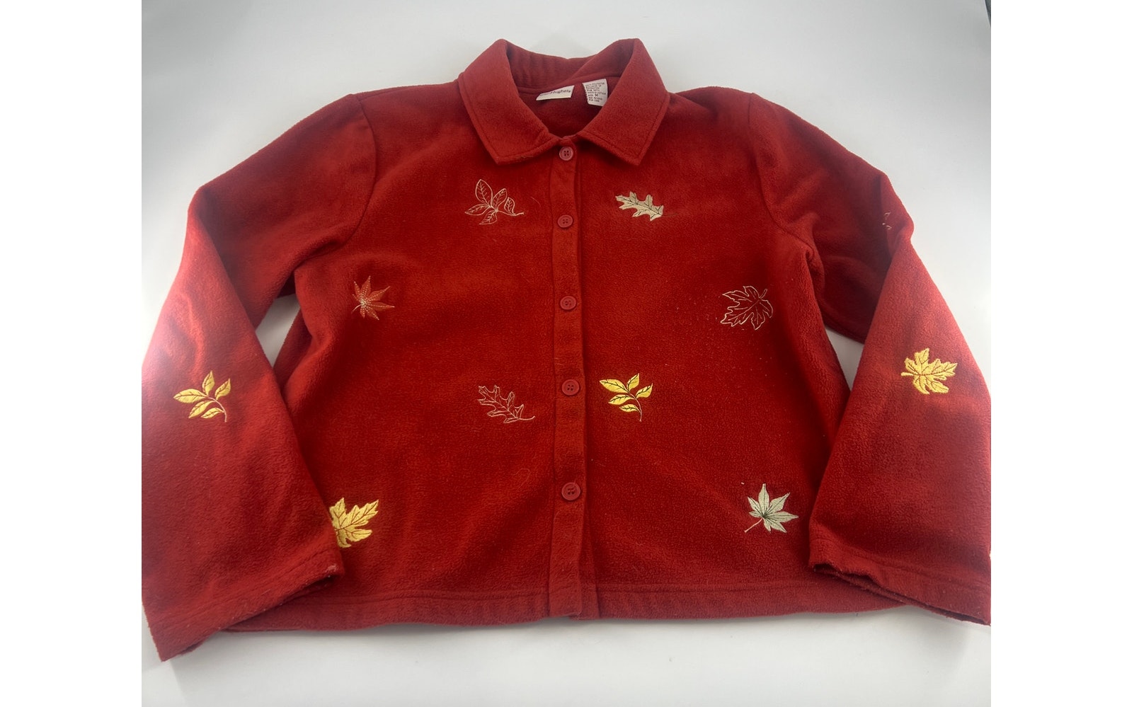 Cc Hughes Sweater Women Medium Orange Fall Leaves Button Cardigan Granny Cottage